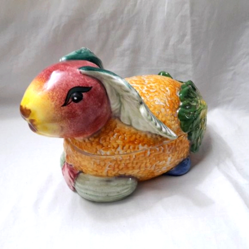 Fruit and Veg Ceramic Bunny Box Candy Dish RARE OOAK VTG